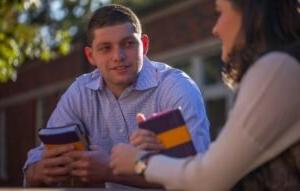 Two students talking.